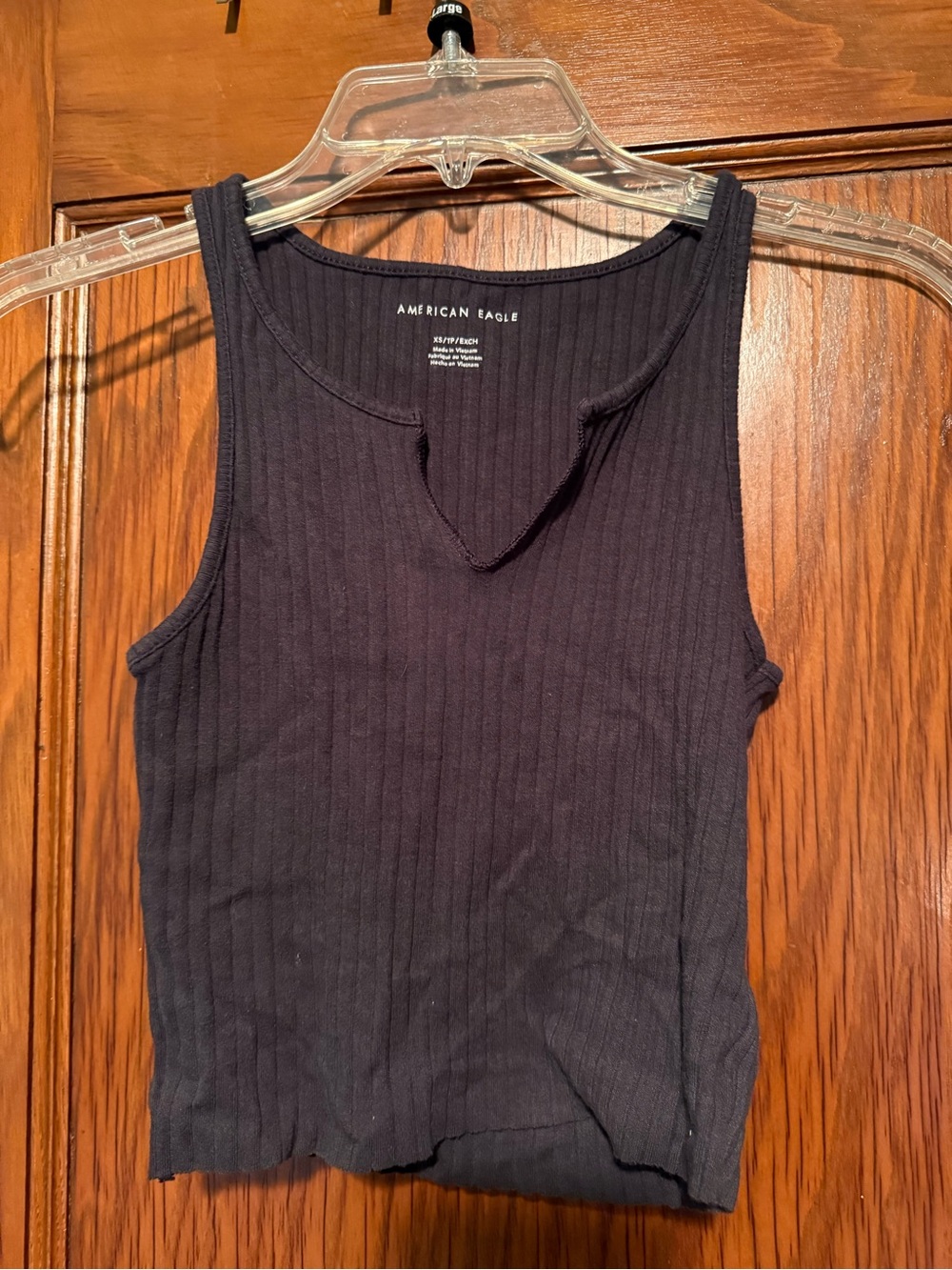 American Eagle Outfitters Black Ribbed Notch-Neck Tank